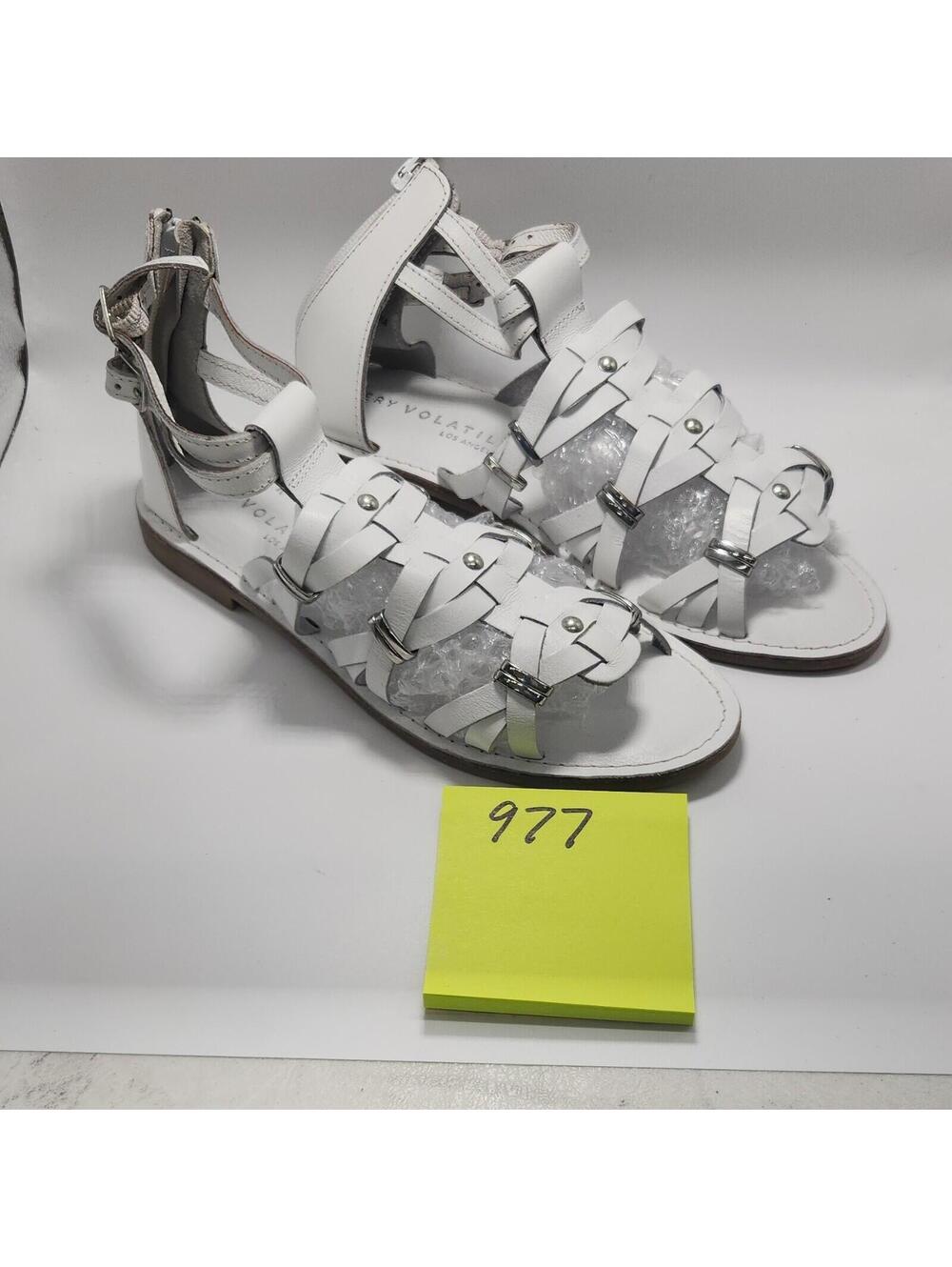 VOLATILE Women's White Leather Studded Gladiator Flat Sandals Buckle 7